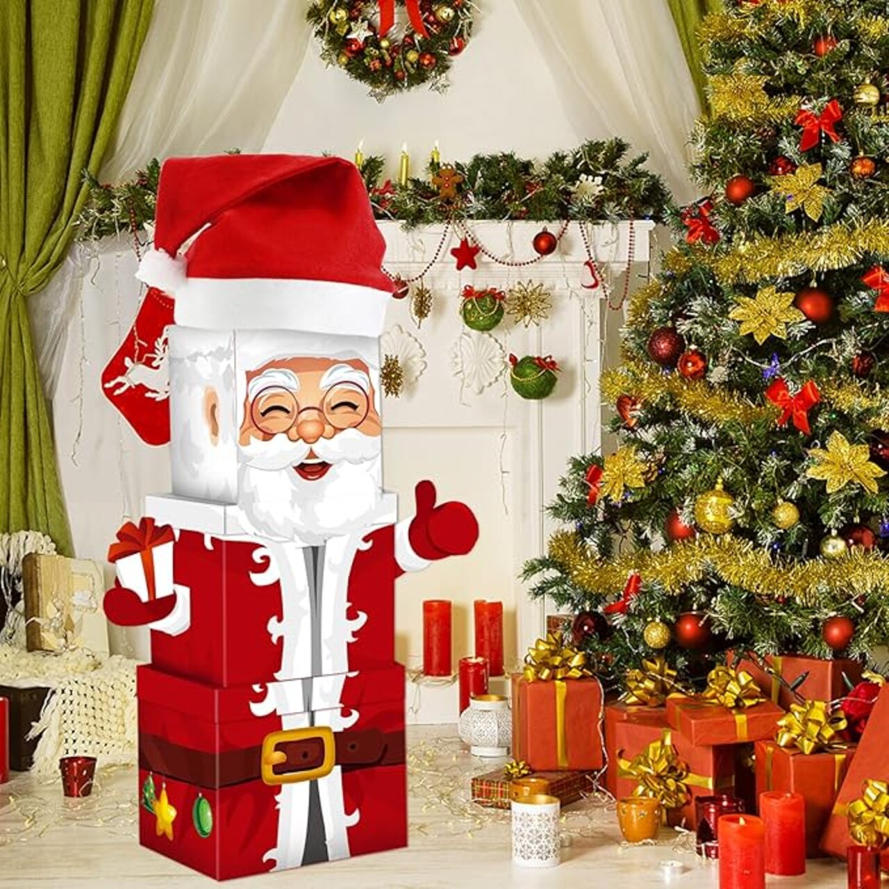 Stacking Boxes Santa Claus Gift Boxes with Lids Christmas Nesting Boxes for Home and Party Decoration